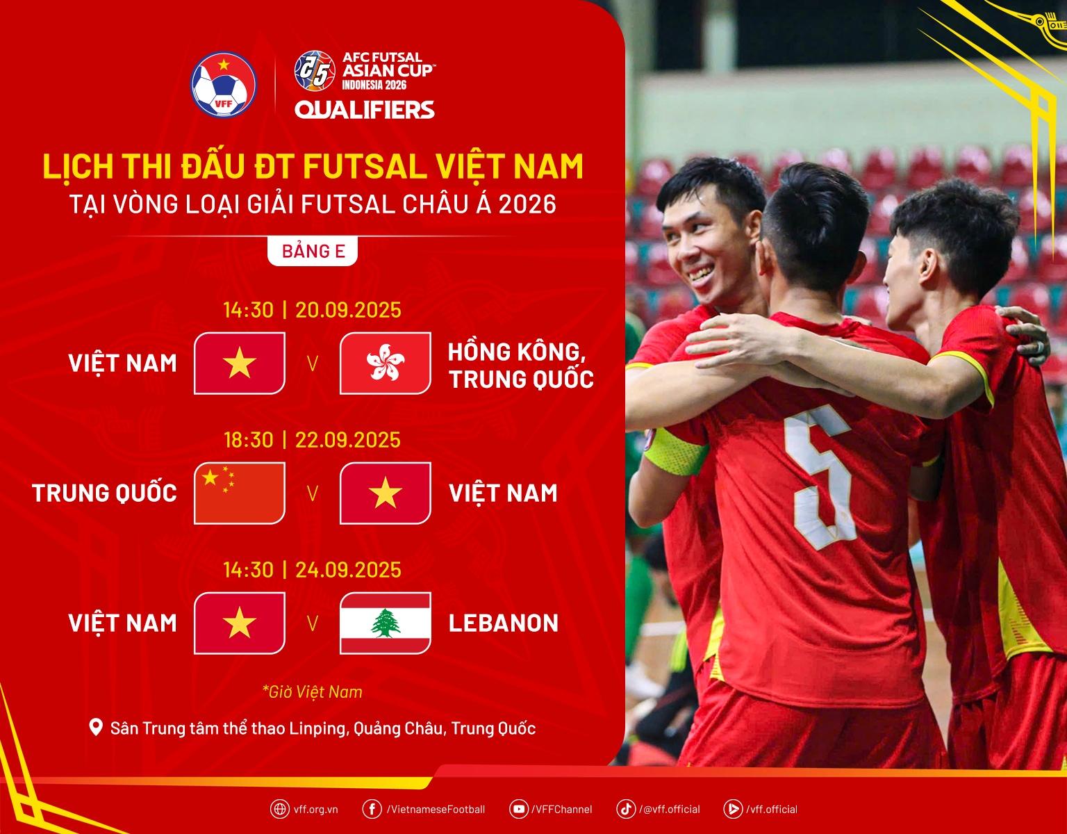 Lịch thi đấu của đội tuyển futsal Việt Nam tại Vòng loại giải vô địch Futsal châu Á 2026