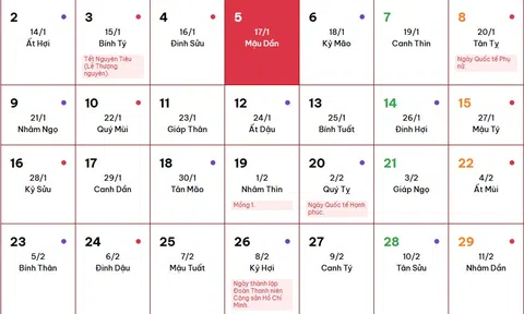 Lịch âm 5/3/2026, xem âm lịch hôm nay Thứ 5 ngày 5/3/2026