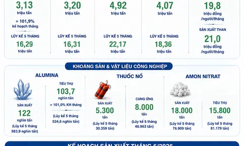[Infographic] Doanh thu hợp nhất của TKV đạt trên 77.000 tỷ đồng sau 5 tháng đầu năm