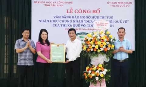Bắc Ninh trao Văn bằng bảo hộ sở hữu trí tuệ nhãn hiệu chứng nhận “Dưa gang muối Quế Võ” 